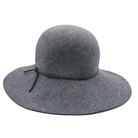 PHENIX Womens Wide Brim Floppy Hat Gray Wool Leather Trim One Size Event Church - Picture 2 of 12